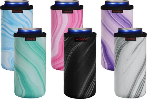 Miniatura 16 de Paquete de 4 Fundas Enfriadoras para Latas Delgadas de 12oz, Suaves Aisladas Reutilizables Antideslizantes de Neopreno Portavasos Cubiertas