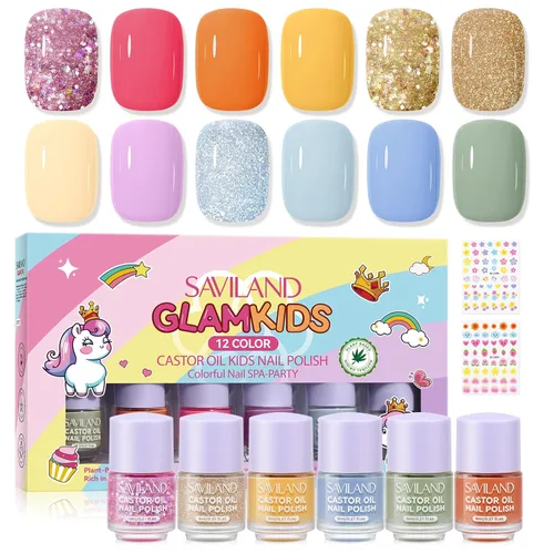 Miniatura 8 de SAVILAND Glamkids - Juego de esmaltes de uñas para niños: 12 colores de secado rápido, no tóxico, para niños pequeños, esmalte de uñas despegable a