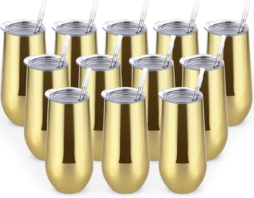 Miniatura 9 de Lifecapido Vasos de copa de champán sin tallo de 12 onzas, paquete de 12 vasos aislados de acero inoxidable para bodas, cumpleaños, Navidad (blanco)