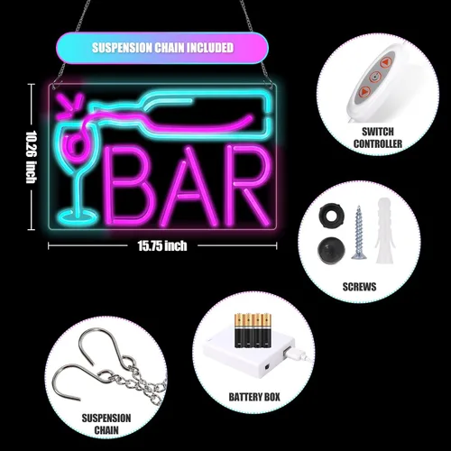 Miniatura 2 de Letreros de neón para bar en casa, bar con atenuador de 10 niveles, luces de neón alimentadas por USB o batería para cueva de hombre, pub, club