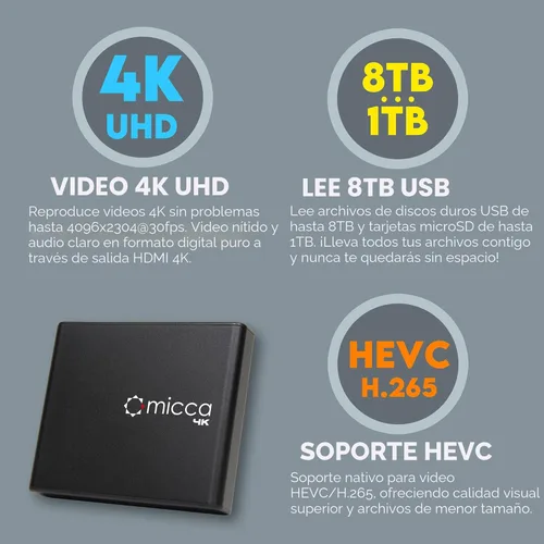 Miniatura 4 de Micca Reproductor de Medios Digitales 4K Ultra-HD para Unidades USB y Tarjetas MicroSD, Señalización Digital, Vídeos H.265/HEVC H.264/AVC MP4 MKV