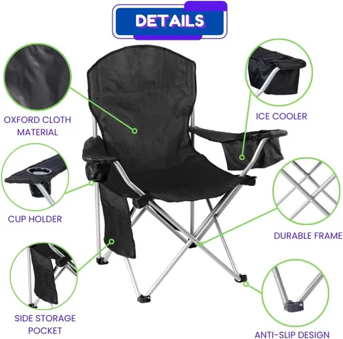 Miniatura 3 de EZONE Paquete de 2 sillas de campamento con enfriador de hielo integrado, silla portátil, bolsillo de almacenamiento, portavasos y bolsa