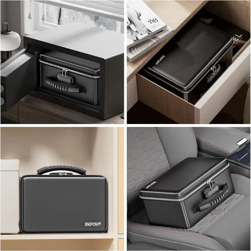 Miniatura 5 de ENGPOW Caja de dinero ignífuga, pequeña caja rígida ignífuga con cremallera y cerradura ignífugas, 6400 °F con aislamiento térmico resistente al