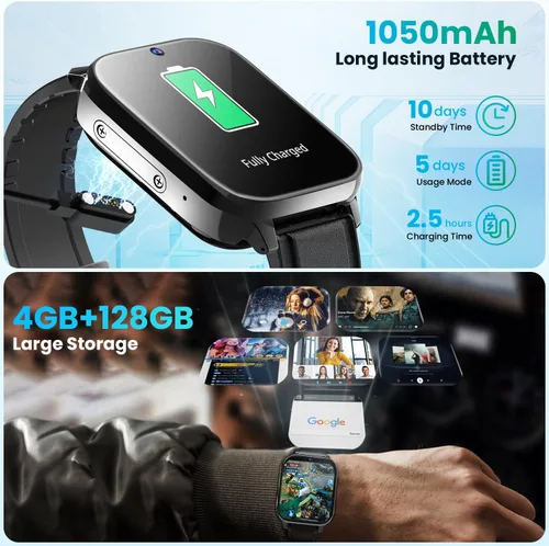 Miniatura 2 de Rogbid Reloj inteligente 4G LTE para hombres y mujeres, llamadas y marcado, cámaras duales, 8MP+5MP, reloj inteligente de cerámica con ranura