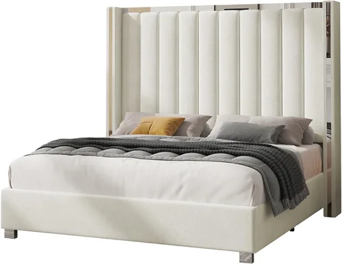 Miniatura 8 de Jocisland Base de cama tamaño Queen con cabecero de 58 pulgadas de alto, cama tapizada de terciopelo con plataforma con cabecera con alas capitoné
