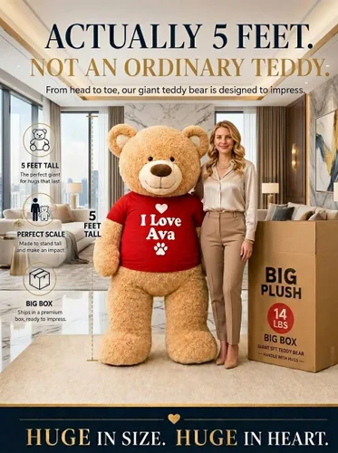 Miniatura 10 de Big Plush Oso de peluche personalizable gigante de 5 pies premium suave, peso 17 libras en caja grande, no envasado al vacío
