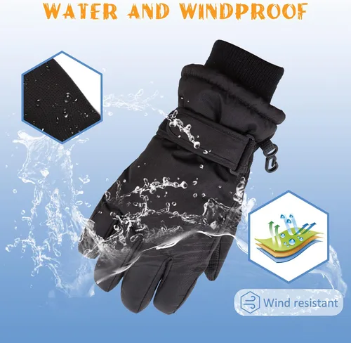 Miniatura 3 de Guantes de esquí de invierno para niños y niñas, guantes de nieve impermeables para clima frío, guantes de esquí y snowboard con forro polar