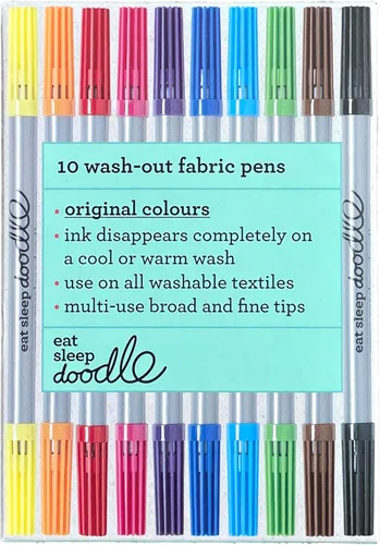 eatsleepdoodle Marcadores lavables originales Doodle (colores clásicos: paquete de 10) marcadores de tela con punta de fieltro de doble punta