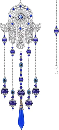 Miniatura 9 de Adorno colgante de ojo maligno azul de 4.5 pulgadas con cuentas de cristal - Amuleto de buena suerte, decoración para el hogar, oficina, coche