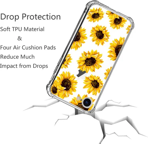 Miniatura 4 de Funda transparente de girasol compatible con iPhone SE 2022 SE 2020 7 8, funda trasera floral para niñas y mujeres, funda protectora transparente