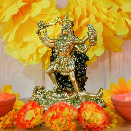 Miniatura 4 de alikiki Estatua de Kali de Dios hindú de oro antiguo – Ídolo indio Murti Pooja Artículo Kali Maa Figurilla Casa Templo Mandir Decoración Religión