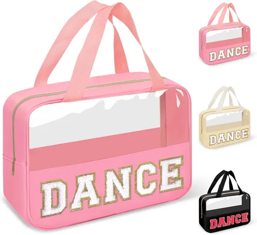 Miniatura 26 de izuzta Bolsas de maquillaje transparentes tipo tote con letras de chenilla, bolsa de maquillaje preppy con asa, Moda