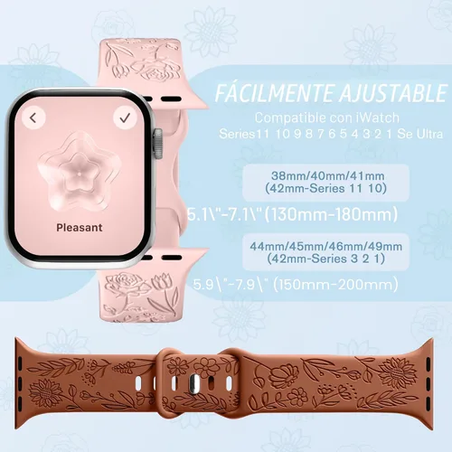 Miniatura 9 de SNBLK Paquete de 6 correas florales grabadas compatibles con Apple Watch de 40mm 41mm 42mm 38mm 44mm 45mm 46mm 49mm, mujeres y hombres, correa