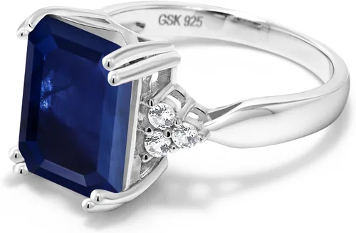 Miniatura 12 de Gem Stone King Anillo de compromiso con piedra natal de 5-10 quilates para mujer, plata de ley 925, corte esmeralda de 0.47 x 0.394 pulgadas, anillo