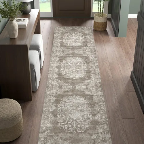 Miniatura 199 de Jinchan Fiora - Alfombra redonda de 8 pies, alfombras vintage con diseño floral envejecido, lavable a máquina, antideslizante, de pelo bajo, Azul