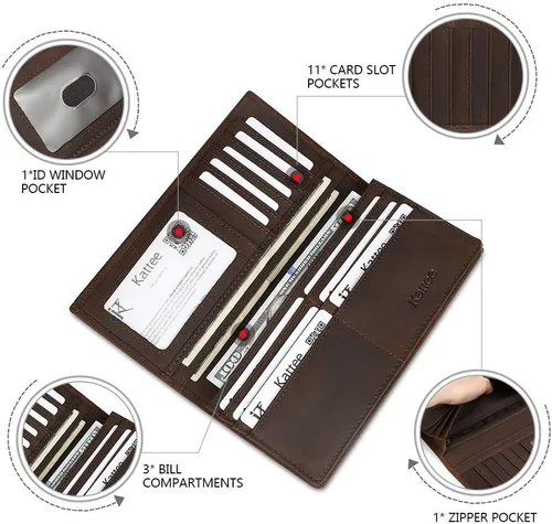 Miniatura 3 de Kattee cartera plegadiza clásica de cuero para hombre