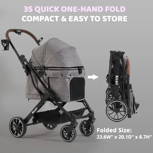Miniatura 6 de Cochecito todo terreno para perros pequeños a medianos, cochecito para mascotas para perros y gatos, paseos al aire libre, fácil plegado con una