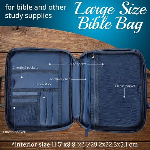 Miniatura 3 de DEHITE Funda para la Biblia para hombres Funda azul para la Biblia para hombres y mujeres tamaño extra grande Bolsa de mano Fit Book 11.2 x 8.4 x