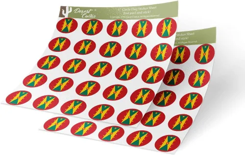 Desert Cactus Adhesivo de vinilo con la bandera de Granada, 1.0 in, redondo, 2 hojas, 50 piezas en total, con logotipo de país, niños, álbum de
