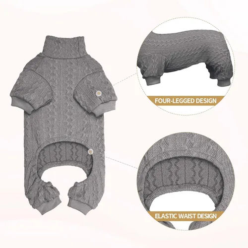 Miniatura 3 de Suéteres para perros grandes, cuello alto, ropa de punto para mascotas, suéter de color sólido para cachorros, suéter cálido para perros (gris y L)