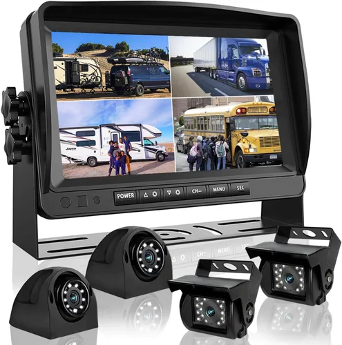 Miniatura 10 de Sistema de cámara de respaldo RV con monitor de 7 pulgadas Quad Split 1080P para camión, remolque, autobús semi caravana y cámara de visión lateral