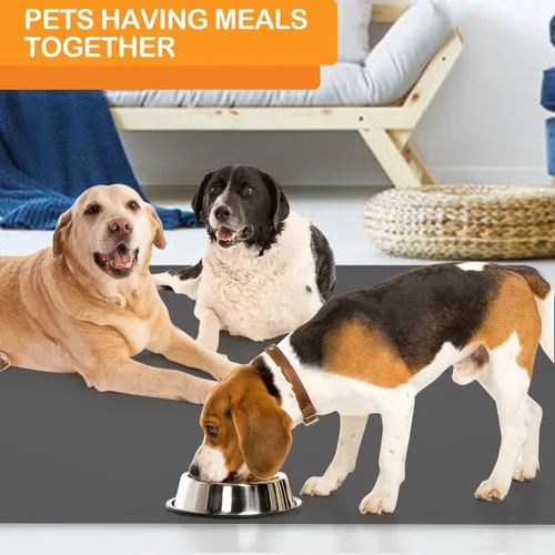 Miniatura 3 de KVK Tapete de agua para perros de 39.4 x 29.5 pulgadas, tapete de silicona para perros para comida y agua, extra grande, tapete de comida para Gris
