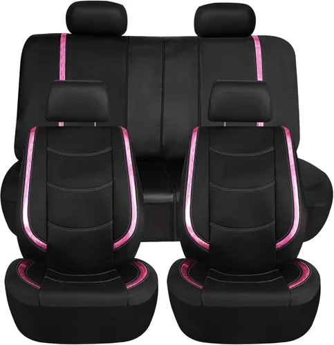 FH Group - Juego completo de fundas para asientos de auto de cuero sintético, ajuste universal, para asientos frontales con respaldo bajo, Rosa