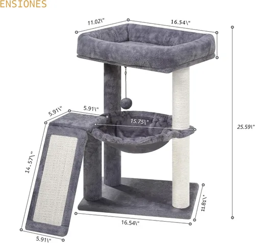 Miniatura 2 de YOUPET Árbol para gatos con poste para rascar para gatos de interior, torre para gatos con tablero para rascar y pelotas de juguete, torre de árbol