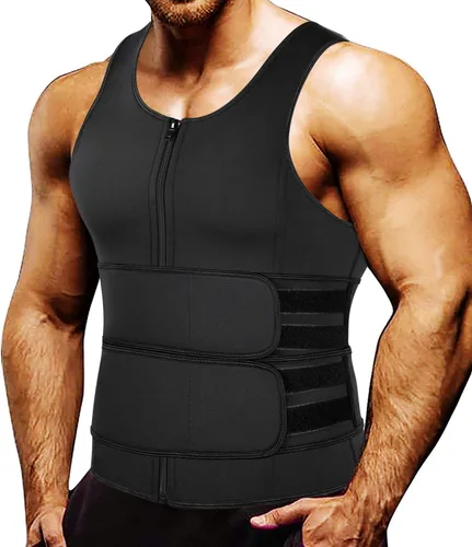 MISS MOLY Chaleco de entrenamiento de cintura de sauna para hombre, chaleco para sudar con cinturón recortador, camiseta sin mangas de