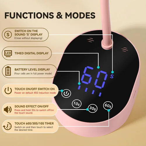 Miniatura 4 de AORAEM Lámpara UV para Uñas, Luz Mini de Cuello de Cisne UV para Uñas de Gel, Lámparas Recargables LED de 36W con 4 Temporizadores y Sensor