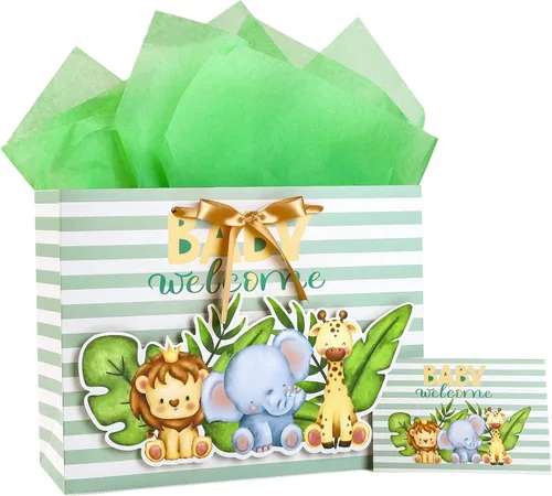 Miniatura 15 de Loveinside Bolsa de regalo de koala gris bebé con papel de seda y tarjeta de felicitación para baby shower, nuevos padres y más, 16 x 6 x 12