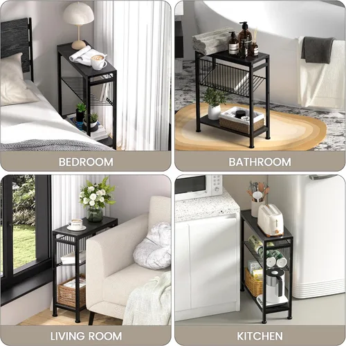 Miniatura 5 de Mesa auxiliar para espacios pequeños, mesa lateral estrecha de 3 niveles con soporte para revistas, mesita de noche, mesa de aperitivos delgada