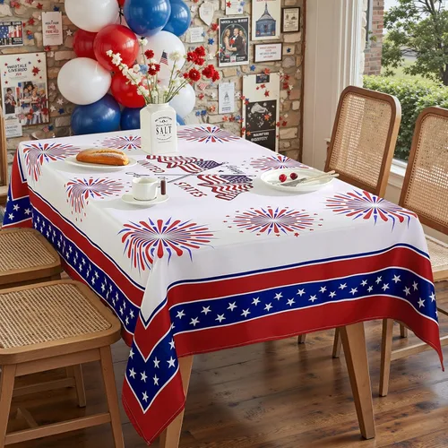 Miniatura 2 de SASTYBALE Mantel patriótico rectangular de 52 x 70 pulgadas, 4 de julio, Día de los Veteranos, Día de los Veteranos, estampado de fuegos
