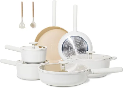 Miniatura 10 de JEETEE Juego de utensilios de cocina de cerámica, juego de 13 ollas y sartenes antiadherentes con asas extraíbles de rotación, juego de cocina