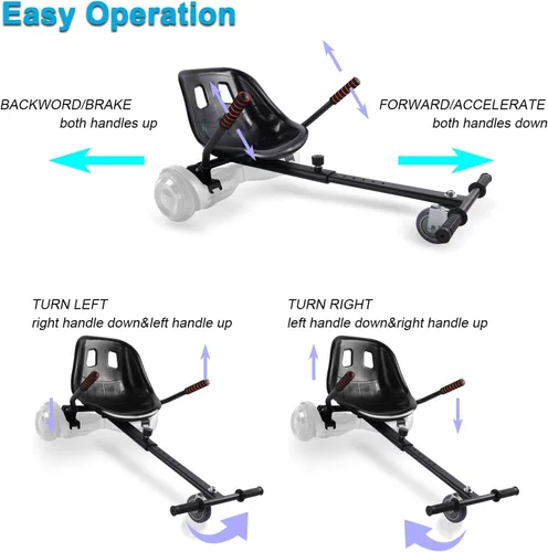 Miniatura 5 de Hishine Hoverboard Seat Attachment 265lbs Capacity, 26"-34.5" Adjustable Length Hover Board Go Kart Accessory w/Comfortable&Sturdy Seat,Go Cart Negro