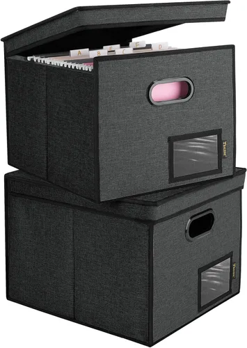 Miniatura 52 de Caja organizadora de archivos Baleine con tapa, organizador de carpetas de archivos plegable con deslizador de plástico, caja de carpetas