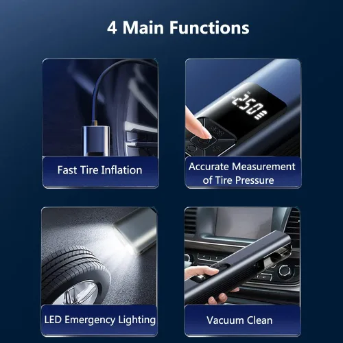 Miniatura 6 de Aspiradora de automóvil, inflador de neumáticos, compresor de aire portátil con indicador de presión, pantalla LED y luz LED, bomba de compresor
