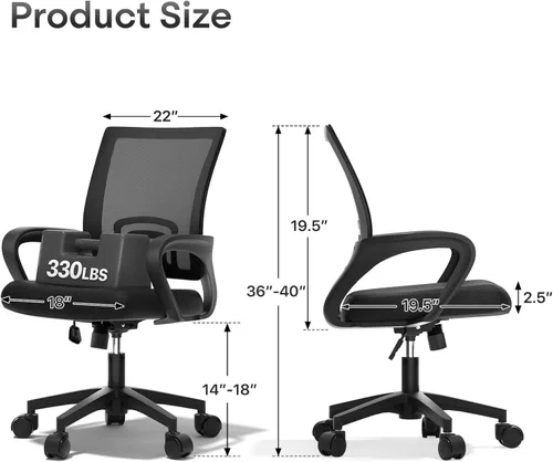 Miniatura 3 de Silla de oficina ergonómica, 330 libras, silla de escritorio de malla transpirable con soporte lumbar y reposabrazos, bloqueo giratorio de Negro