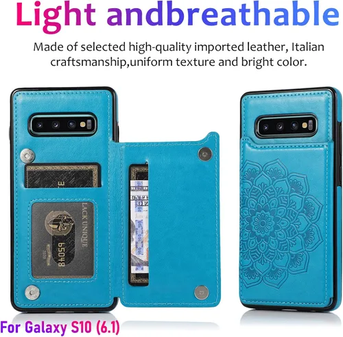 Miniatura 3 de Funda tipo cartera para Galaxy S10 de 6.1 pulgadas con tarjetero, diseño de mandala en relieve de piel sintética con doble cierre magnético