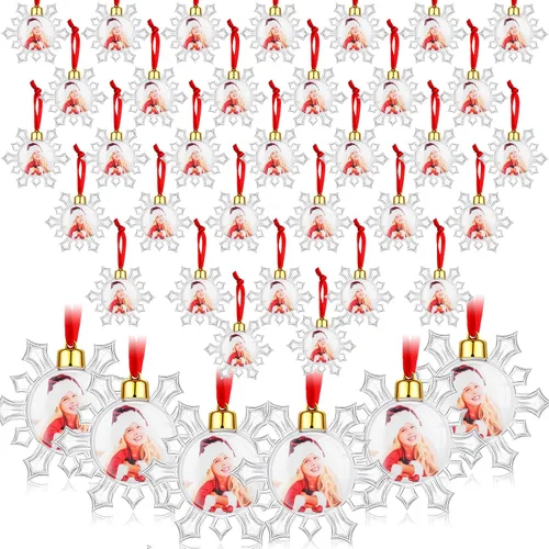 Skylety 48 Piezas Bolas de Adorno de Fotos de Navidad de 3.54" Plástico Transparente Colgante Marco de Fotos Adorno Esferas de Fotos Familiares para