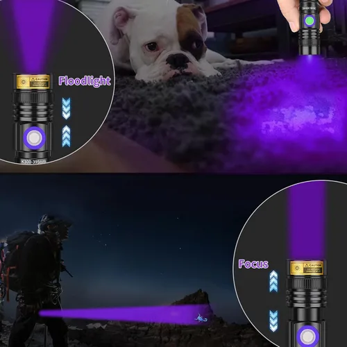 Miniatura 4 de Linterna de luz negra UV, mini lámpara de madera portátil USB - C recargable luz negra 395nm potente LED de mano linterna ultravioleta focalizable