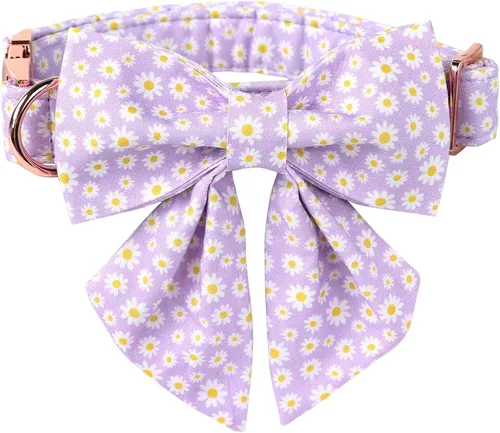 Lionet Paws Collar de primavera para perro con lazo marinero, suave, cómodo, ajustable, lindo collar de margaritas para perros grandes, cuello de 16