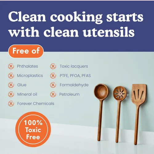 Miniatura 3 de Utensilios de cocina no tóxicos: juego de utensilios de cocina de 6 piezas, sin pegamento y cucharas de madera de una pieza para cocinar, juego