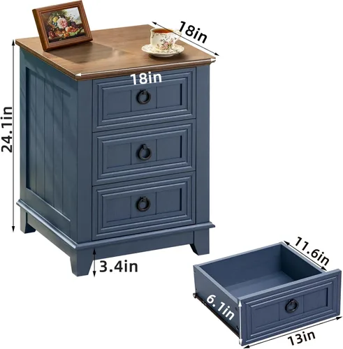 Miniatura 3 de Joaxswe Juego de 3 mesas auxiliares de granja, juego de muebles, mesa auxiliar con organizador de almacenamiento oculto y juego de 3 piezas Azul
