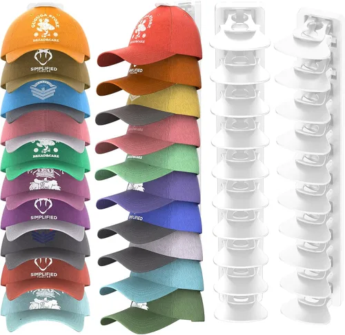 Miniatura 7 de Organizador de Sombreros para Gorras de Béisbol que Sostiene Hasta 40 Sombreros, Paquete de 2 Percheros de Sombreros para Pared, Soporte