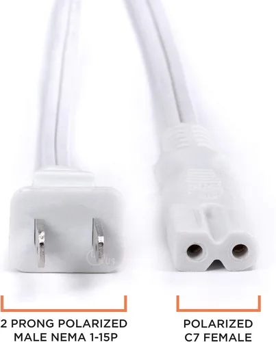 Miniatura 4 de THE CIMPLE CO Cable de alimentación polarizado blanco de 2 clavijas de 3 pies – Cable de alimentación de CA con enchufe cuadrado/redondo