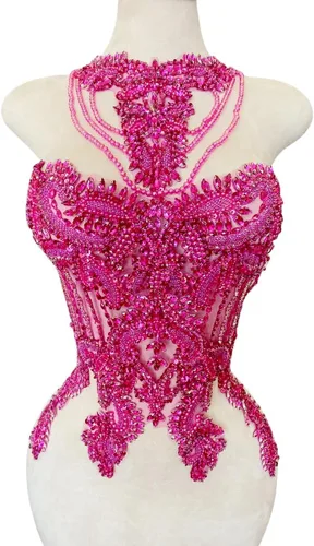 Miniatura 19 de Apliques hechos a mano de cristal sobre encaje, diamantes de imitación para coser, cuentas de flecos, parches de lentejuelas, accesorios de Champán