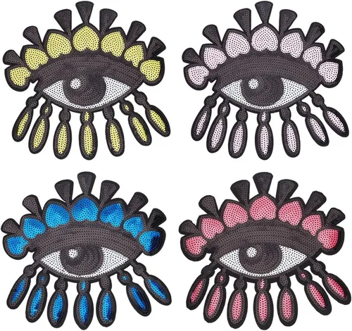 Miniatura 12 de INFUNLY 8 estilos de parches de lentejuelas de mal de ojo, apliques para planchar con purpurina bordada, parches de reparación de ojos bohemios