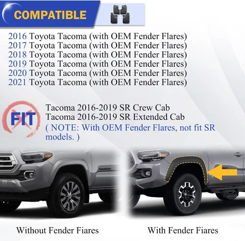 Miniatura 2 de Guardabarros de lodo para 2016 2017 2018 2019 2020 2021 2021 Toyota Tacoma (No es compatible con SR o SR5) Delantero y trasero 4 piezas Compatible