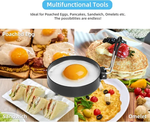 Miniatura 2 de Paquete de 4 anillos de huevo de acero inoxidable antiadherentes de 3.5 pulgadas para freír huevos, moldes redondos para cocinar a la plancha
